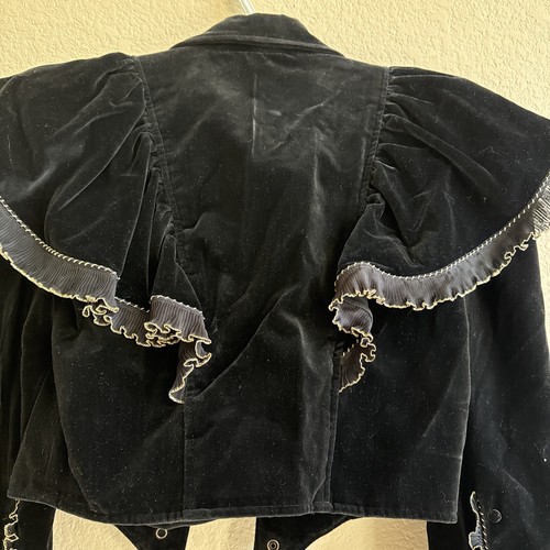 Vtg RoccoBarocco Women's 40 Ruffled Bolero Long Sleeve Black Gold Velvet Jacket - Picture 13 of 13