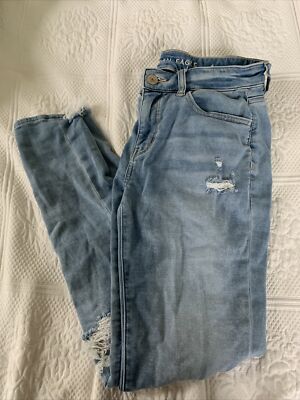 American Eagle 6 L Long Jegging Light Destroyed Next Level Stretch Denim Jeans