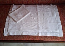 Antica Coppia  Federe Lino Ricamo A Mano Cm78x57 Monogramma ES ottimo Stato.