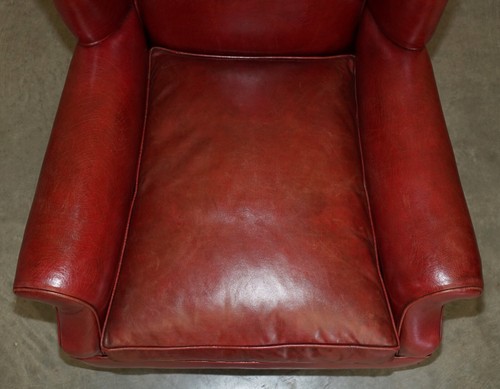FEINES PAAR ANTIKE ART DECO 1920ER BORDEAUX LEDER TIEFE FLÜGEL CLUB SESSEL - Bild 5 von 24