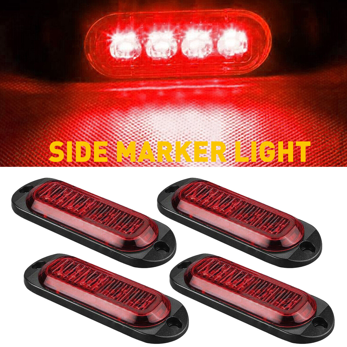 Red 4pcs 4-LED Side Marker Lights Assembly Clearance Light Truck Trailer RV
