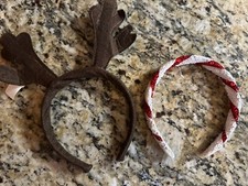 2 Girls Christmas Headbands Hair Accessories Sequin Candy cane Reindeer Antlers
