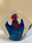 Vintage "Murano Style" Art Glass Fish Aquarium Paperweight 4" x 4 1/2"