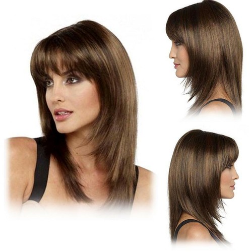 Realistic Brown Blonde mix Straight Wigs Long Hair Wigs Women's Fashion Wig +Cap - Picture 3 of 6