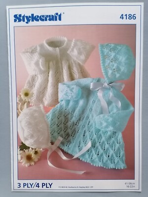 BABY MATINEE JACKETS/BONNETS, 41-56cm, 3/4ply - STYLECRAFT Knitting Pattern 4186