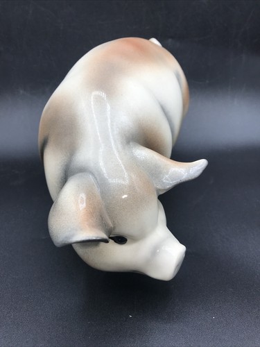 Vintage Pig Figurine Statue Large Speckled Ceramic Hog Pot Belly Farmhouse 11” W - Picture 3 of 7