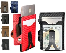 CASEKEY Slim Mens Leather Wallet RFID Blocking Pop Up Card Holder ID Money Clip