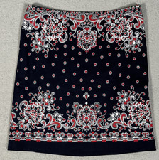 Talbots Women s Size 8 A Line Skirt Navy Blue Red Paisley Stretch Preppy
