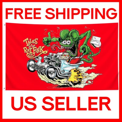Rat Fink Flag Race? 3x5 Flag 3 x 5 Banner Caution Hot Rod Ahead Man Cave Flags