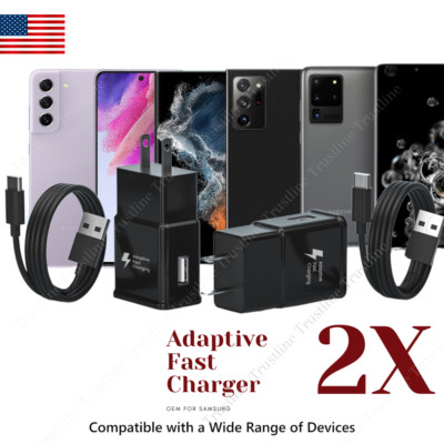 2Pack For Samsung Adaptive Fast Charger Android Wall Charging Block Type C Cable