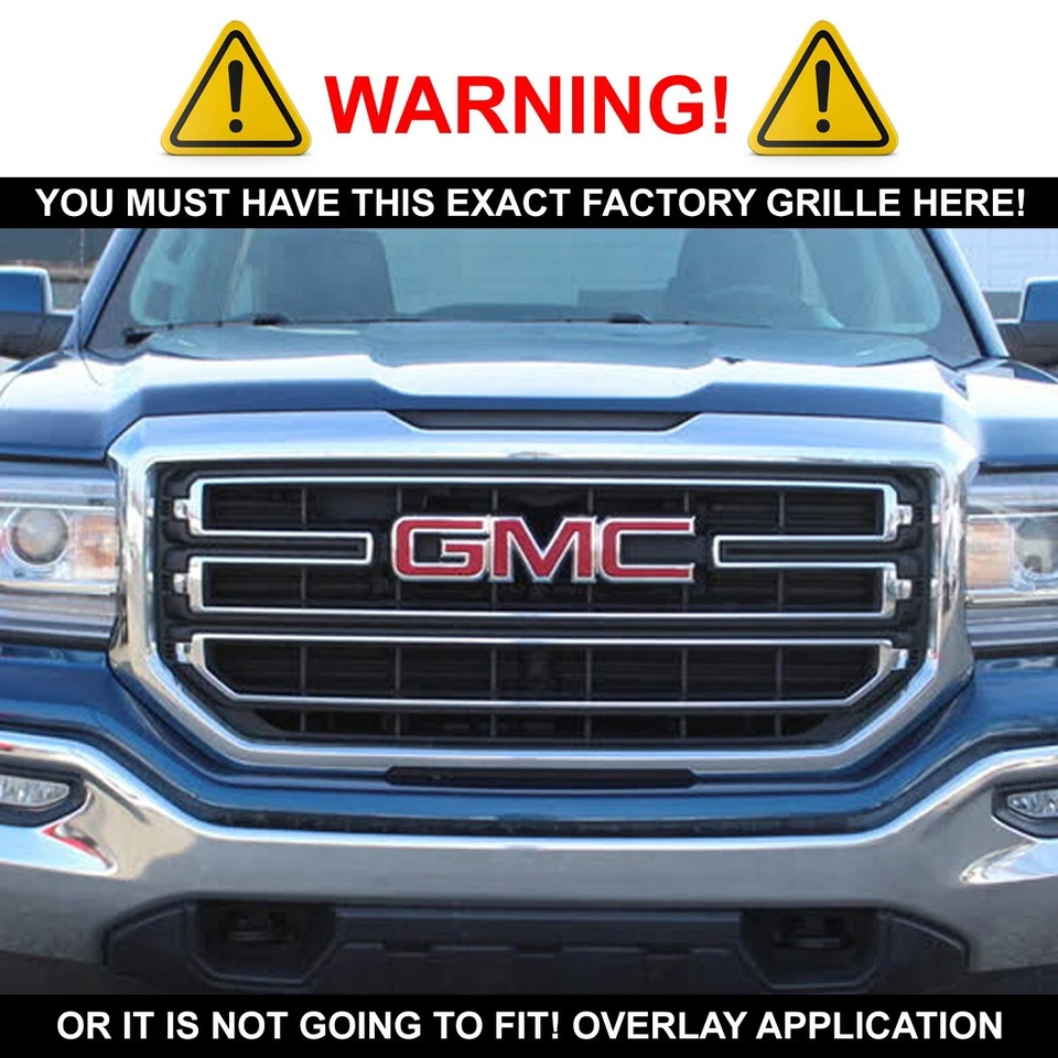 Gloss Black Grille Grill Overlay FOR 2016-2018 GMC Sierra 1500 SLE & Base — 第 2/4 张图片