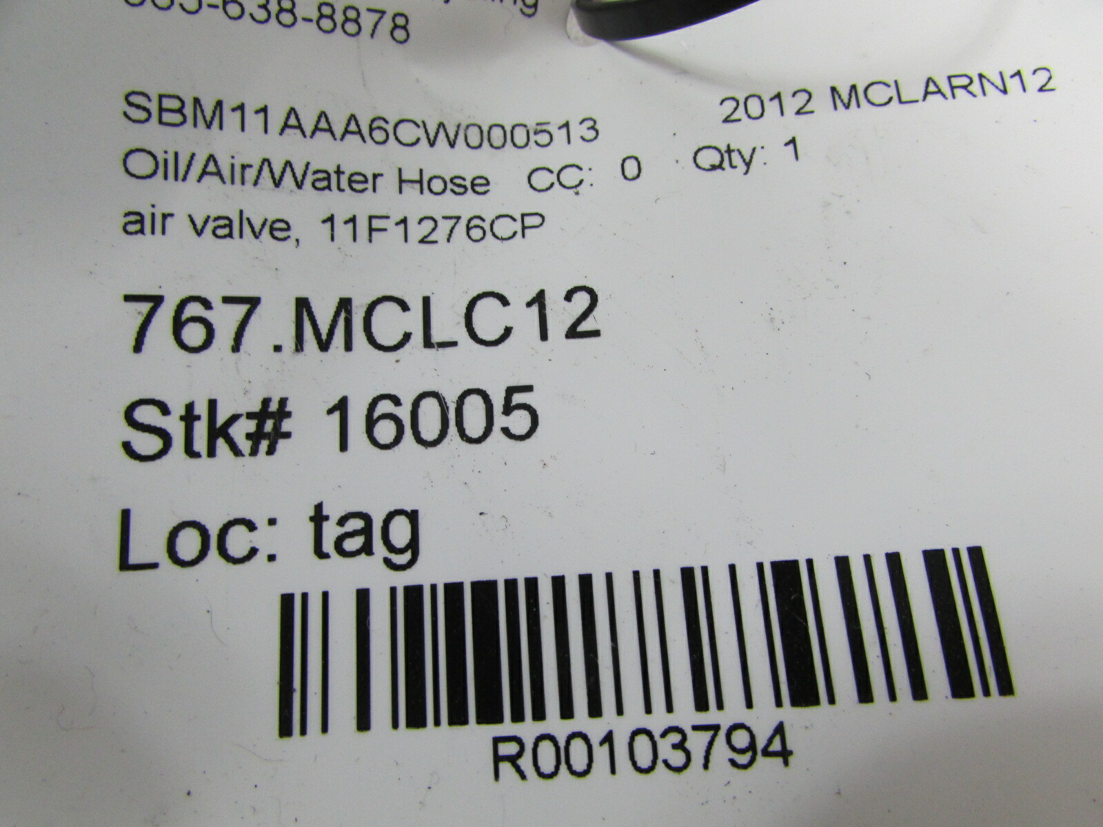 Mclaren MP4-12C, Air Valve, Used, P/N 11F1276CP