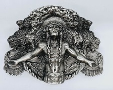 Native American Indian Chief Belt Buckle Siskiyou Bergamot 1981 Americana Westrn