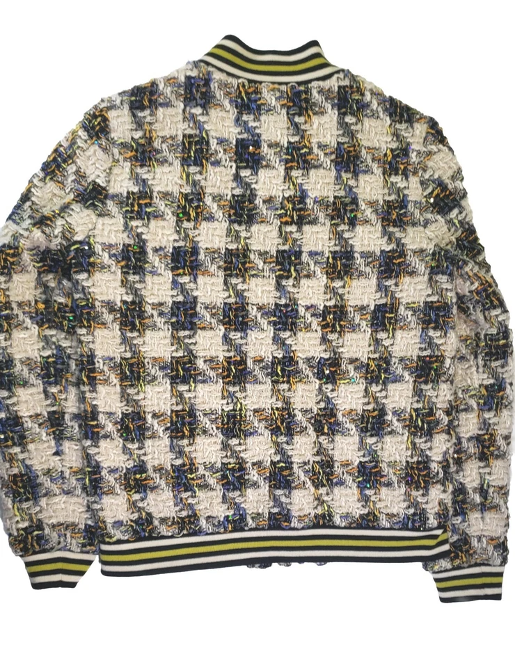 Chaqueta de bombardero tejida brillante pata de gallo SUI By Anna Sui rara para mujer talla mediana Foto 2 de 4