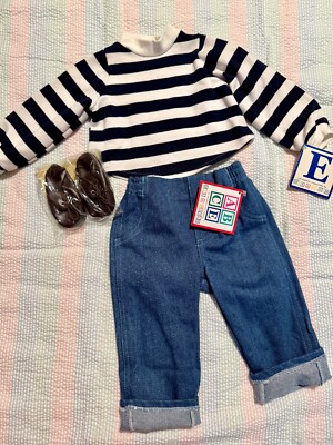 Lee Middleton Doll Clothes Navy Stripe Shirt, Denim Pants & Shoes