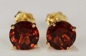 Authentic Round Cut Red Garnet Lab Created  Women's 14k Yellow Gold Plated Stud Earring