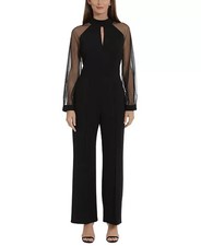 Maggy London Mock Neck Chiffon-Sleeve Jumpsuit Women's 12US Black Zipper Closure