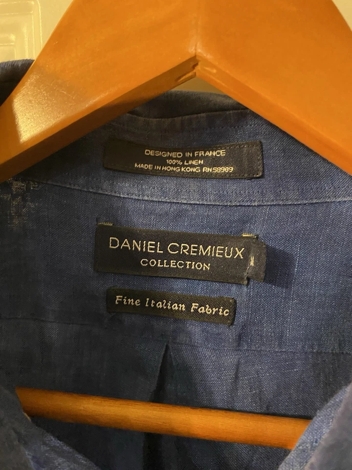 Camisa Daniel Cremieux Para Hombre Denim Azul 100% Lino Manga Corta Con Botones M Foto 3 de 4