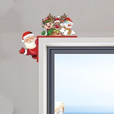 Christmas Wall Decal Funny Window Door Corner Decor Cute Santa Claus Snowman ...