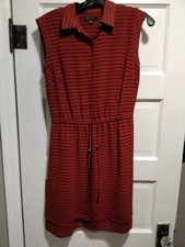Tommy Hilfiger Women's Red Pinstripe Fit Flare Dress