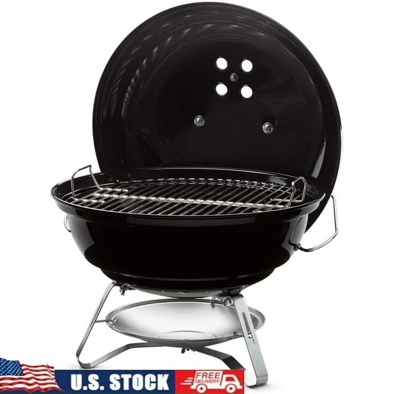 Portable Charcoal Grill W/ Enameled Bowl & Lid Steel Grate Ash Catcher New