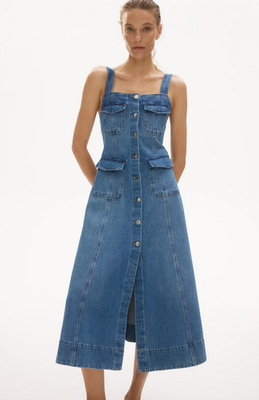 denim dress with button front Button-Front Denim Dress - Indigo Blue
