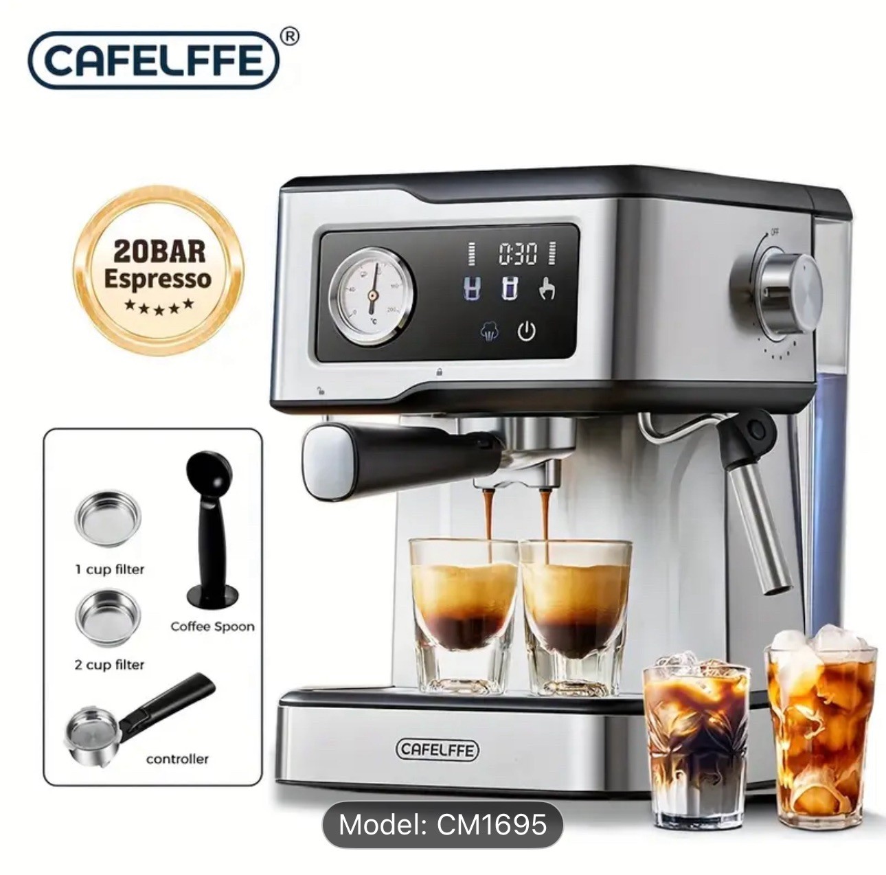 Máquina de café espresso semiautomática italiana CAFELFFE + tarro de frijoles sellado al vacío de 1,1 L