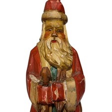 12 Hand Painted Wood Carved Signed Folk Art Santa Claus Christmas Old Carving