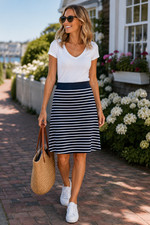 Talbots NWT A-Line Knit Skirt Size Petite MP Blue White Striped Knee Length