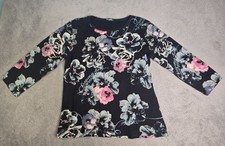 Marietta Shirt Women's Large Flowers Rhinestone Made in USA 100% Cotton Black