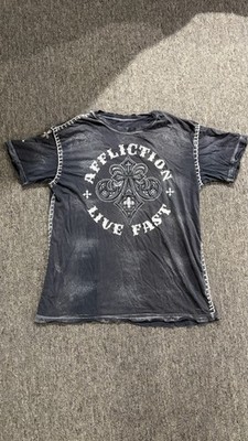 Affliction Live Fast Biker Double-Sided Graphic Tee Black/Gray Women s L