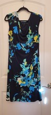 Lauren Ralph Lauren Sz 16 Black Floral Sleeveless Sheath Dress Stretch Cowl Neck