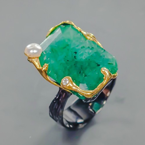 Edelsteinring 27 Karat natürlicher grüner Beryll Ring 925 Sterling Silber Größe 8 /R426542