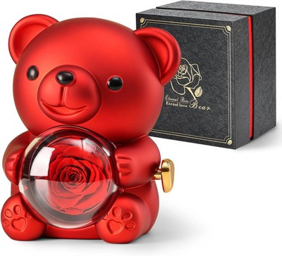 Cute Teddy Bear with Preserved Rose - A Real Rose Flower in Bear with Elegant Gi