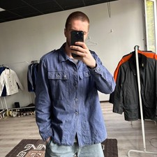 Vintage 50s French Swiss Workwear Metal Buttons Blue Chore Utility Jacket L/XL