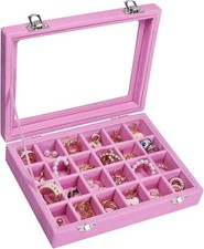 Velvet Jewelry Box 24 Grid Jewelry Ring Display Organiser Box Tray Holder E