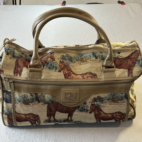 Vintage Pioneer Express Print Carry On Luggage Duffle Weekender Travel Horses