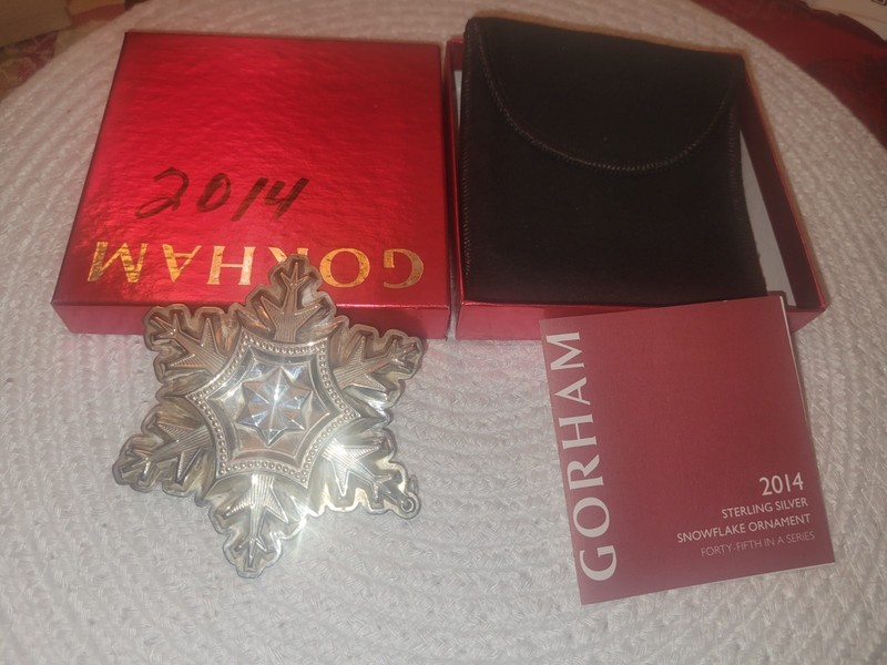 2014 Gorham Sterling Snowflake 44th  Ornament Original Box Pouch card