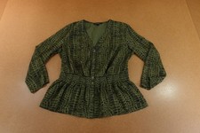 Banana Republic Womens Size XS Green Printed Long Sleeve V Neck Peplum Top