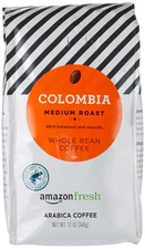 Amazon Fresh Colombia Whole Bean Coffee, Medium Roast, 12 Ounce (Pack of 1)