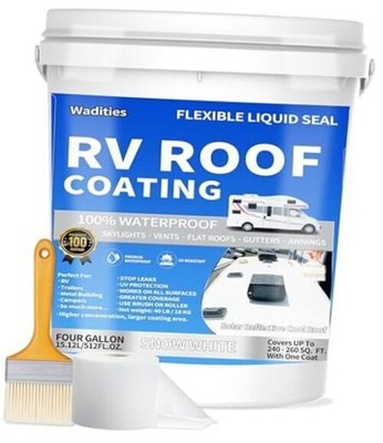 RV Roof Coating White,  Waterproof Solar Reflective Sealant, Flexible 4 Gallon
