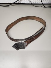 Vintage 1977 The Great American Buckle Co Royal Flush Spades Leather Belt 44in