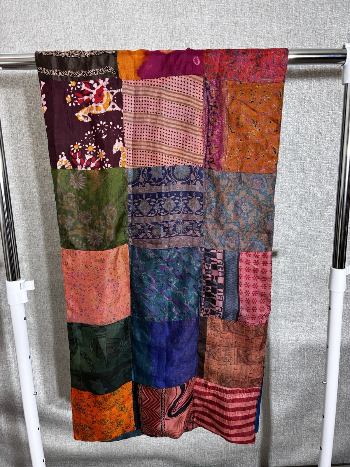 Patchwork Scarf Multicolor Silk Blend 76x20 Vinta… - image 4