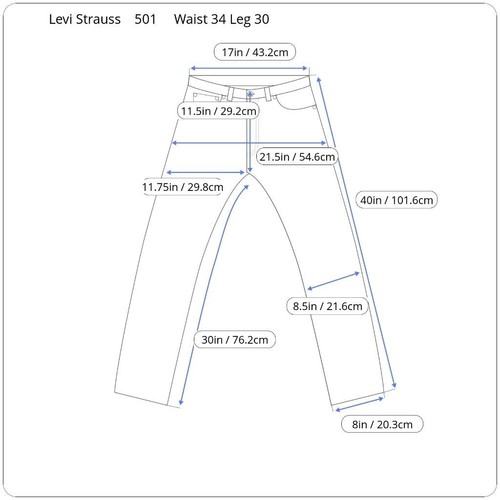 Levi 501 Straight Jeans Regular Blue Waist 34 Leg 30 W34 L30 Button Fly (Q6505) - Picture 9 of 9