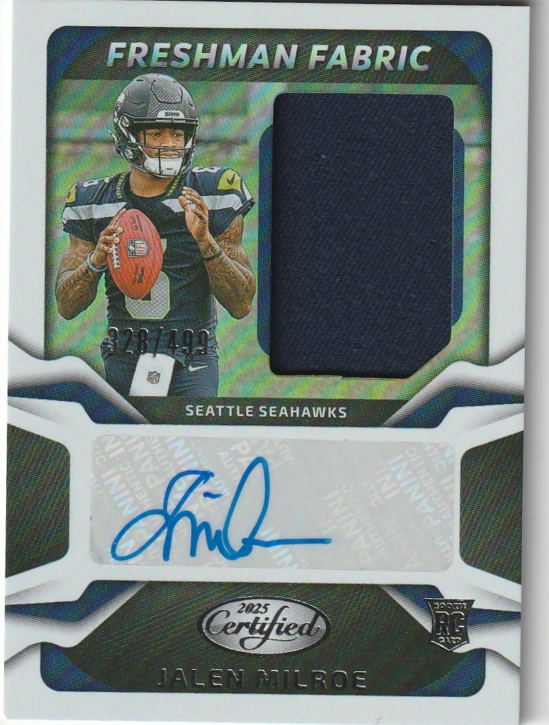 2025 Panini Certified Jalen Milroe RC 499 AUTO Jersey Patch Freshman Fabric