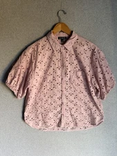 J Crew Blouse Womens 12 Pink Eyelet Spring Garden Boho Cottage Romantic Vacay