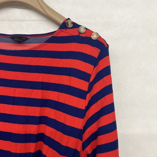 Neuf Taille L Femmes Ann Taylor Rouge/ Bleu Rayé Cravate Taille Robe 579598 - Photo 3 sur 4