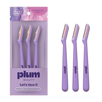 Plum Beauty Vitamin C Dermaplaning Razors (3-Pack)   Infused Facial Razors for
