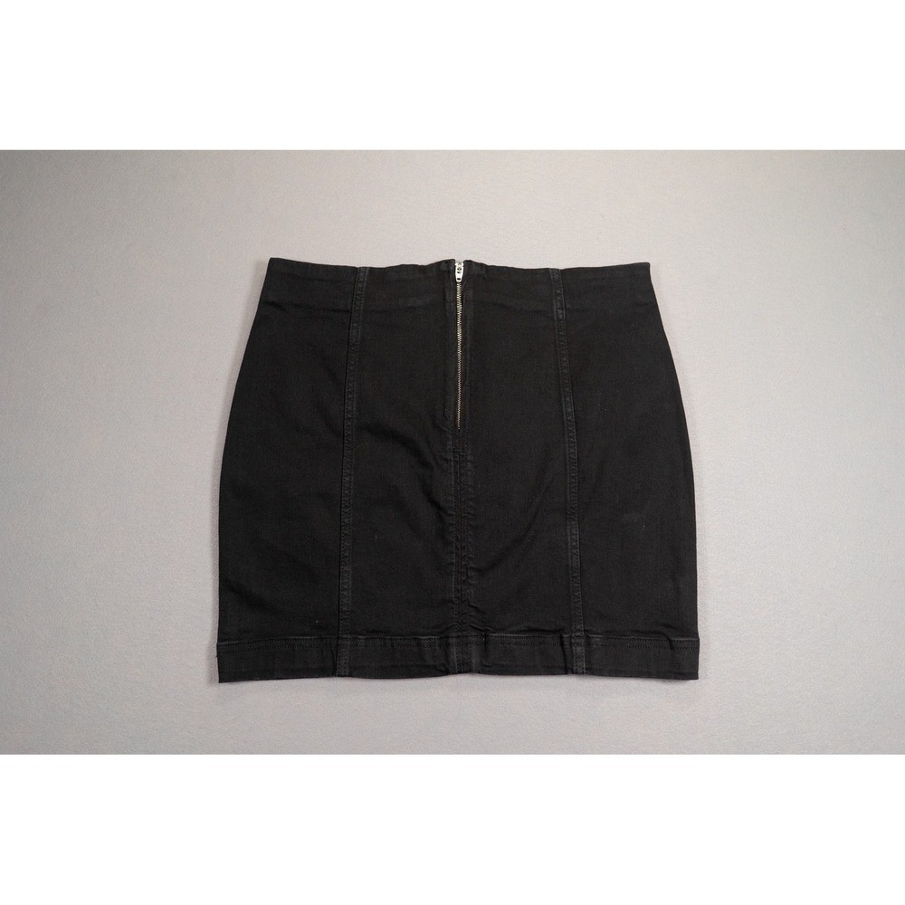 Free People Black Denim Mini Skirt High Waisted Zip Back Size 8 NWT image 8