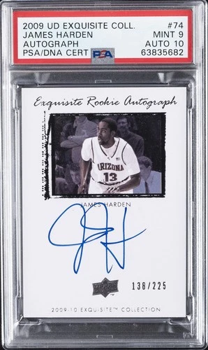 2009 UD EXQUISITE COLL AUTO #74 JAMES HARDEN #/225 PSA 9 AUTO 10